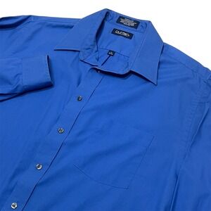 Puritan Mens Dress Shirt 17‎ 34/35 Blue Wrinkle Free Long Sleeve Button Down